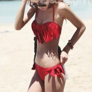 Red Tassel Bow Knot Closure Panties Bikini