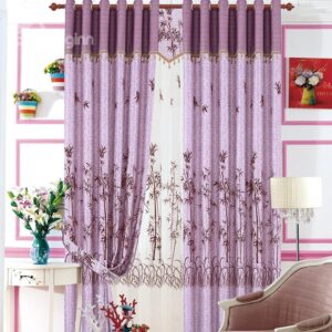 Elegant Purple Color Tree Pattern Flocking Grommet Top Curtain