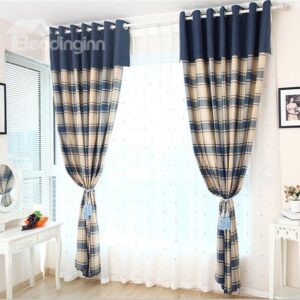 New Arrival High Quality Plaid Linen Grommet Top Curtain