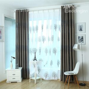 Elegant Embroidery Tree Pattern Custom Sheer Curtain