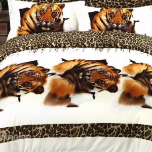 Wild Tiger Print 4-Piece Polyester 3D Duvet Cover Sets