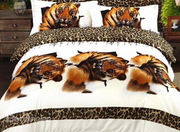 Wild Tiger Print 4-Piece Polyester 3D Duvet Cover Sets