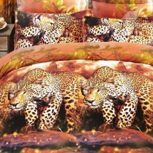 Strong and Smart Leopard Print 4-Piece Polyester 3D Duvet Cover Sets
