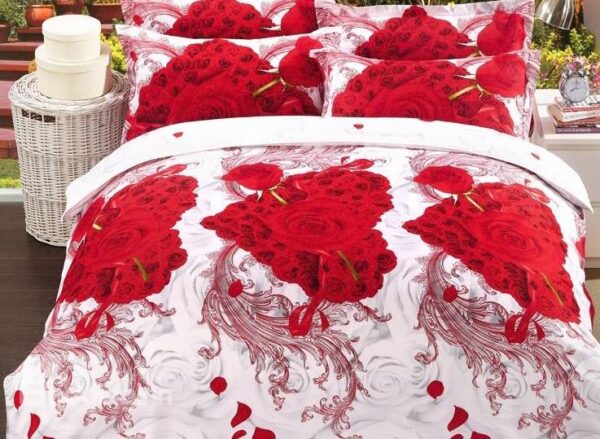 Love in First Sight Print 4-Piece Polyester 3D Duvet Cover Sets