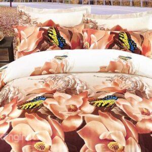 Rose and Butterfly Print 4-Piece Polyester 3D Duvet Cover Sets