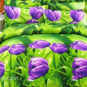 Purple Tulip Print 4-Piece Polyester 3D Duvet Cover Sets