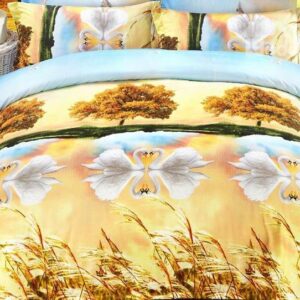 Swan Lake Print 4-Piece Polyester 3D Duvet Cover Sets