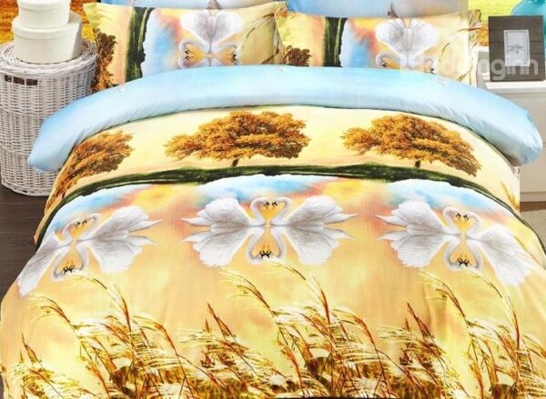 Swan Lake Print 4-Piece Polyester 3D Duvet Cover Sets