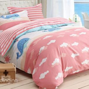 Blue Whale Print 3-Piece Cotton Duvet Cover Sets