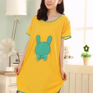 Cotton Contra Edge Round Neck Yellow Sleepshirt