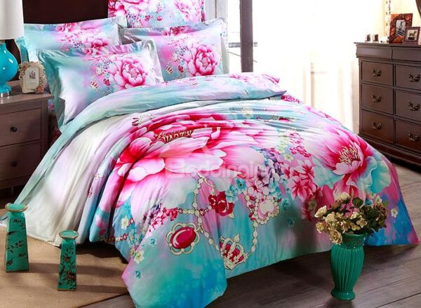 Noble Crown and Flower 4-Piece Cotton Duvet Cover Sets