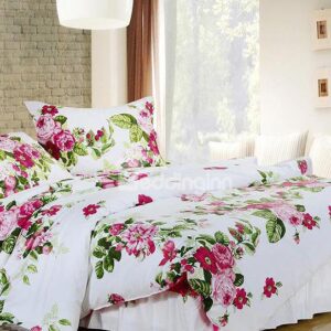 Graceful Floral Print 4-Piece Cotton Duvet Cover Sets