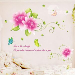 Top Selling Beautiful Pink Flowers Wall Stickers