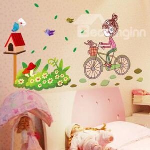 Top Quality Wonderful Riding Bicycle Girl Wall Stickers