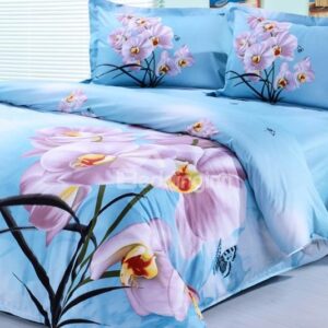 Delicate Orchid Print 4-Piece Cotton Duvet Cover Sets