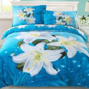 Dignified Lily Flower Print 4-Piece Cotton Duvet Cover Sets