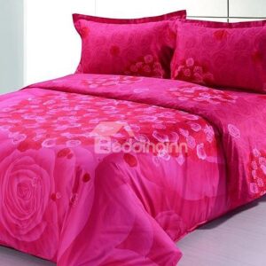 Full of Red Rose Print 4-Piece Cotton Duvet Cover Sets