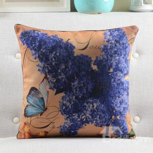 New Arrival Lilac and Butterfly Printed Retro Style Throw Pillow
