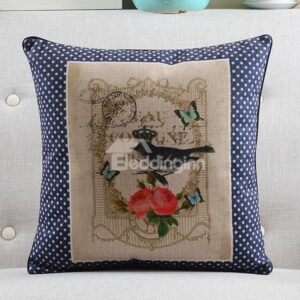 New Arrival Bird Queen and Flowers Printed Countryside Style Throw Pillow