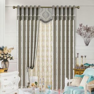 New Arrival Silver Plant Printing Jacquard Grommet Top Curtain