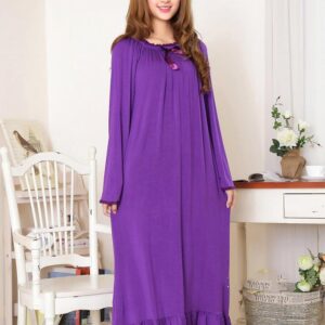 Loose Fit Round Neck Ankle Hit Cotton Nightgown