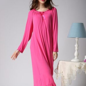 Beautiful Loose Fit Stretching Neck Ankle Hit Cotton Nightgown