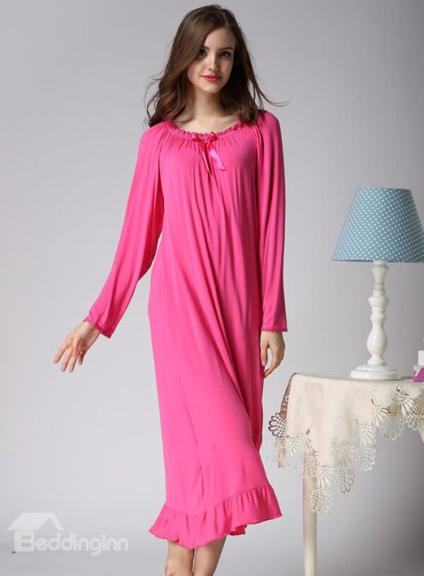 Beautiful Loose Fit Stretching Neck Ankle Hit Cotton Nightgown