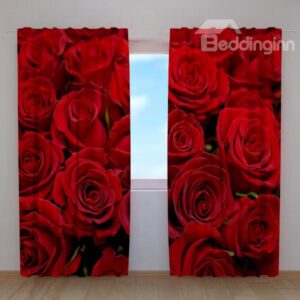 Stunning 3D Red Roses Printing Polyester Blackout Curtain