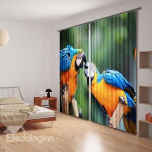 Lifelike Parrots on Tree Branch Print 3D Curtain