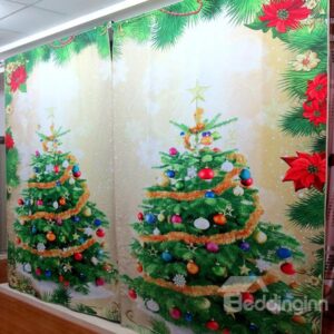 Christmas Trees with Attractive Gifts Printed 3D Curtain