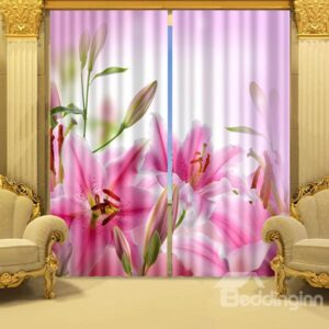 Delicate and Charming Water Lily Printed 3D Curtain