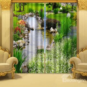 Wonderful Stream of Water Polyester 2-Piece 3D Curtains