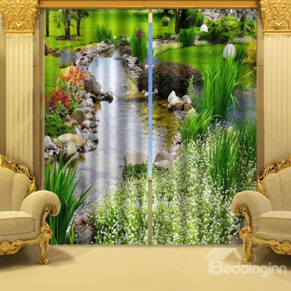 Wonderful Stream of Water Polyester 2-Piece 3D Curtains