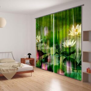 3D Vivid Water Lily Hue 2 Panels Blackout Curtain