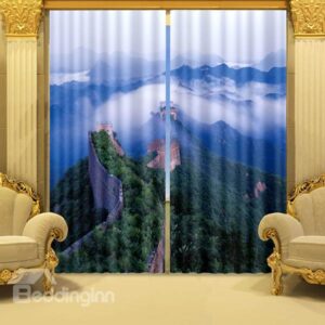 The Great Wall and Mountains with Green Trees Printed 3D Curtain
