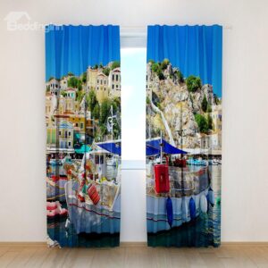 Amazing Ship in Water Printing Polyester 3D Curtain