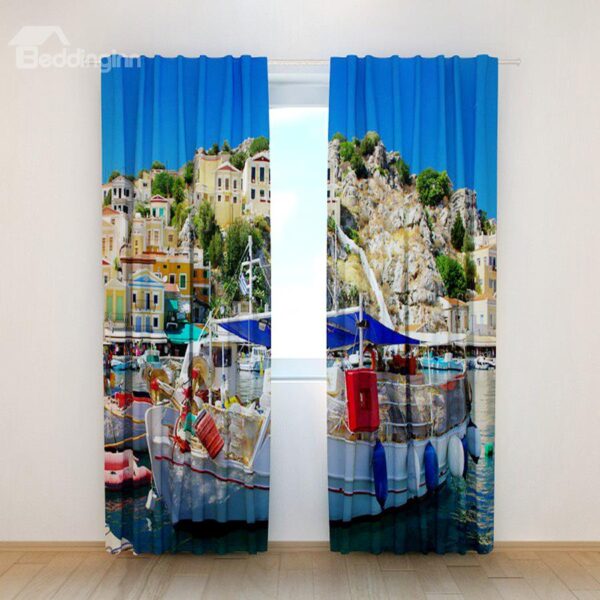 Amazing Ship in Water Printing Polyester 3D Curtain