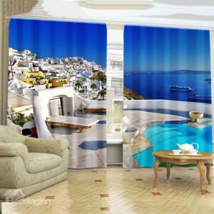 New Arrival Vacation Sea Castle Scene Blackout Curtain