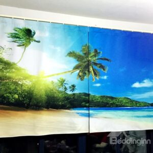 Beautiful Beach Scenery Printing Polyester 3D Curtain