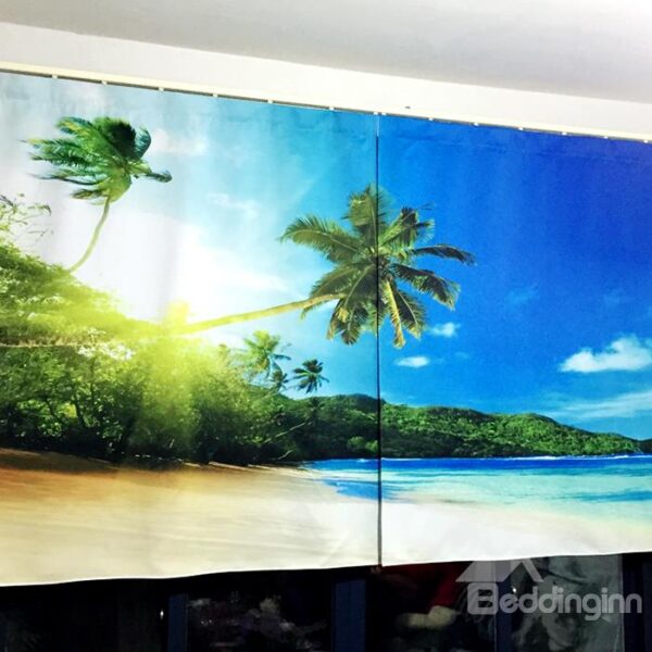 Beautiful Beach Scenery Printing Polyester 3D Curtain