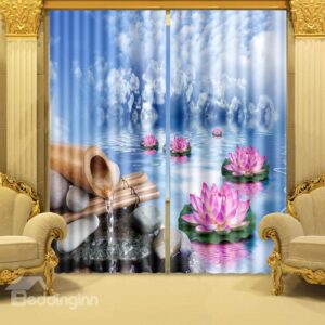 Wonderful Lotus on Water Printed Light Shading 3D Curtain