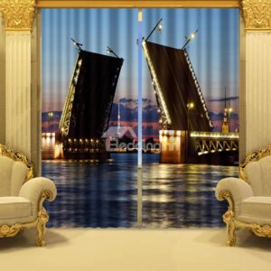 Charming Seaside City of Night Print 3D Blackout Curtain