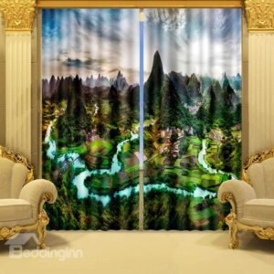 Lifelike 3D Mountain River Country Life Blackout Curtain