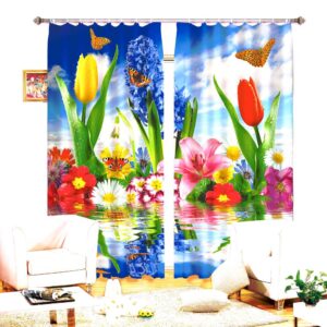 Various Flowers and Butterfly Printing Sunlight Blocking 3D Curtain