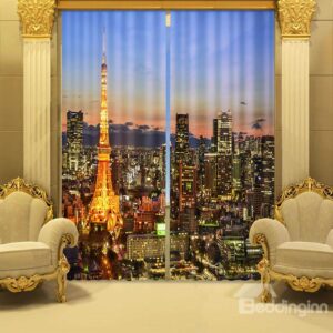 Night Urban Scene 3D Effects Energy Saving Curtain