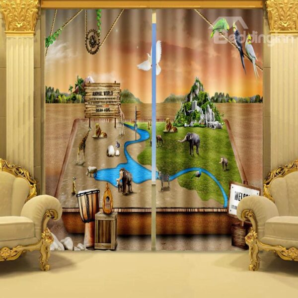 Top Quality Classic Pasture 2-Piece 3D Curtains