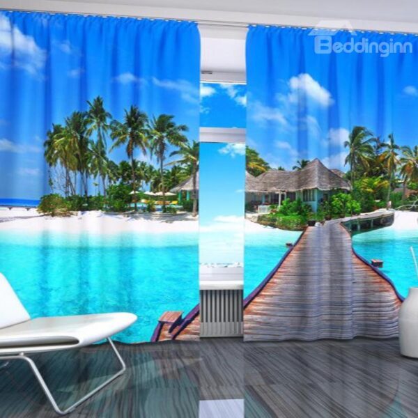 Wonderful Pretty Island 2-Piece Polyester 3D Curtains