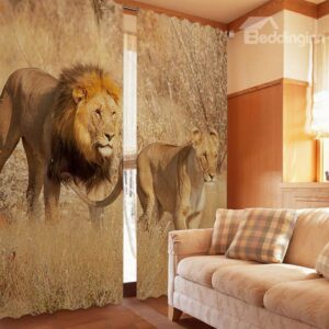 Amazing Lion 2-Piece Polyester 3D Curtains