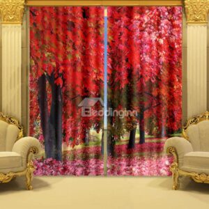Gorgeous 3D Maple Tree Printing Polyester Blackout Curtain