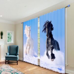 Wonderful Running Horse 2-Piece Polyester 3D Curtains